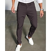 preiswerte Schlank-Herren Anzughose Slim Fit Hose Chinos Tasche Knöpfe Einfach Komfort Formell Party Arbeit Mode Klassicher Stil Schwarz Dunkelblau Mikroelastisch