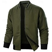 baratos Jaquetas Casuais-Homens jaqueta leve Jaqueta casual Jaqueta do time do colégio Férias Diário Bolsos Emenda Primavera Outono Bloco de cor Moda Clássico Colarinho Chinês Padrão Tecido Waffle Preto Branco Vinho Azul