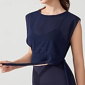 baratos Yoga Tops-Mulheres Camisa curta de treino Top de ioga Secagem Rápida Respirável Sem Manga Esportes Côr Sólida Blusas Para Academia Esportivo Pilates Roupas Esportivas