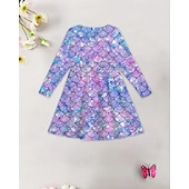 preiswerte 3D Shining Vision Kleid-Mädchen&#039; 3D Meerjungfrau Kleid Langarm Sommer Frühling Urlaub Täglich Ferien Prinzessin Schön Süß Kinder 4-12 Jahre Freizeitkleid A Linie Kleid Knielang Normale Passform