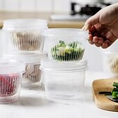 abordables Rangements pour la cuisine-Lot de 5 boîtes de conservation pour aliments avec couvercles, récipients de conservation pour oignons, gingembre et ail, bols de préparation ronds avec drainage pour réfrigérateur, organisateur