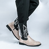 abordables Cowboy et bottes occidentales-Homme Bottes Bottes de Cowboy Rétro Chaussures en Peau de Serpent Marche ancien Occasionnel Cuir PU Confortable Antidérapant Chaud Bottes Mi-Mollet Mocassin Marron Noir / Rose