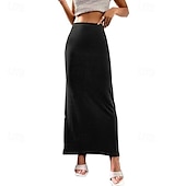 abordables Jupes unies-Femmes Jupe Moulant Occasionnel Maxi Taille Basse Jupes Uni Micro-Élastique Vacances Sortir Noir Amande Rose Marron Automne Polyester