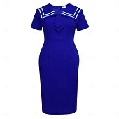 cheap Dresses-1950s Retro Vintage Midi Cocktail Dress Pencil Dress Plus Size Solid Color Pencil Dress V Neck Fancy Dress Women's Formal Party &amp; Evening Retro Theme Party Adults' Dress Spring &amp; Summer