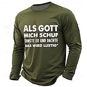 preiswerte Lustige T-Shirts für Männer-Herren-T-Shirt „Als Gott mich schuf Germant“ mit langen Ärmeln und Grafikdruck, Rundhalsausschnitt, modisch, alltagstauglich, Basic, Street, Casual, täglich, Schwarz, Rot, Blau, Sommer, Frühling,