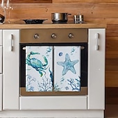 abordables Nettoyage de la cuisine-Ensemble de 6 torchons de cuisine en microfibre ultra doux et absorbants, motif tortue de mer et animaux marins, pour la cuisine, la pâtisserie et le nettoyage, torchons de cuisine décoratifs pour la