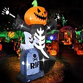 olcso Halloween szabadtéren-1 db 2,4 méteres kültéri halloweeni lámpás tökfej koponya szellem sírkő felfújható levegő modell beltéri és kültéri udvari kerti ösvény partidekorációs fények