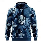 abordables Gótico &amp; Calavera-Halloween Hombre Cráneos Sudaderas Sudadera Abrigos Sudadera con capucha Cuello Barco Punk Impresión 3D Discoteca Ropa de calle Negro Azul Piscina Correa 3D Otoño Invierno Diseñador