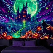 cheap Halloween Garage Door Cover-Halloween Blacklight Tapestry Witch Castle UV Reactive Glow in the Dark Forest Trippy Mountain Misty Graveyard Ghost Hanging Tapestry Wall Art Mural for Living Room Bedroom