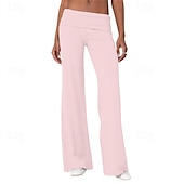 baratos perna larga e cintura alta-Mulheres Perna larga Calças Calça Palazzo Moda Roupa de rua Comprimento total Natural Listrado Cintura elástica Respirabilidade Confortável Rua Roupa Diária Para Noite Preto 1 # Preto Rosa claro