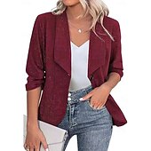 preiswerte Blazer &amp; Anzüge-Damen Blazer Bequem Atmungsaktiv Knöpfe Mode Modern Einfach Arbeit Täglich Regulär Umlegekragen Normale Passform Langarm Oberbekleidung Schwarz Weiß Burgunderrot Herbst Winter
