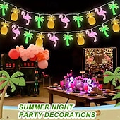 economico Strisce LED-Luci a stringa estive per spiaggia tropicale Hawaii, 3 m, 20 LED, cactus, fenicotteri, bromeliacee, palme, a batteria, per decorazioni per feste in spiaggia, piscina tropicale