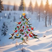 olcso Díszek-kolibri karácsonyfadísz (nem üreges) 2D átlátszó akril lapos függődekoráció, madárfa sziluett ablakba, fára, asztali ünnepi ajándék természetkedvelőknek, 8cm