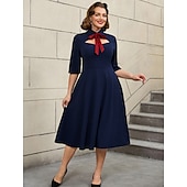 cheap Dresses-Retro Vintage 1950s Rockabilly Midi A Line Dress Flare Dress Plus Size A-Line Women&#039;s Vacation Homecoming Party &amp; Evening Adults Dress Spring &amp; Summer
