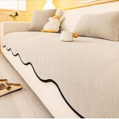 cheap Sofa Cover-Minimalist Herringbone Chenille Non-Slip Wavy Edge Couch Cover
