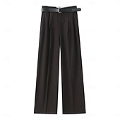 economico gamba larga e vita alta-Per donna Gamba larga Chinos Casual Lunghezza intera Naturale Semplice Gamba larga Comodo Traspirabilità Casual Quotidiano Vinaccia Nero 1 # Nero Verde militare Primavera Autunno Vestibilità comoda