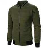 baratos Jaquetas Casuais-Homens jaqueta leve Jaqueta casual Jaqueta do time do colégio Férias Diário Bolsos Emenda Primavera Outono Bloco de cor Moda Clássico Colarinho Chinês Padrão Tecido Waffle Preto Branco Vinho Azul