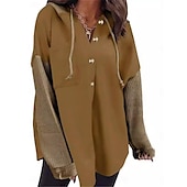 baratos Tops Simples-Mulheres Pulôver Moletom Com Capuz Tecido Casual Manga Longa Com Capuz Tops regulares Rua Dia a Dia Bolsos Botões Preto Laranja Verde cáqui Cinzento Outono Inverno