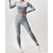preiswerte Sets &amp; Einteiler-Damen 2 Stück Yoga-Trainingsanzug Lounge-Outfits  Herbst Einfarbig Kombination Armeegrün Schwarz Fitnesstraining Hohe Taille Elastisch Atmungsaktiv Langarm Sport Sportkleidung Schlank