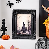 お買い得  フォトフレーム-ハロウィーンの樹脂製墓石フォトフレーム、ハロウィーンの寝室、オフィス、勉強机の装飾に最適な黒ゴシックデスクトップ写真フレームオーナメント