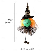 levne Halloweenové závěsné a stolní dekorace-Závěsná ozdoba na halloweenskou panenku čarodějnice, kreslený zvonek s tylovou sukní, dýně, duch a plyšové přívěsky s černou kočkou pro vnitřní i venkovní halloweenské párty a domácí dekorace