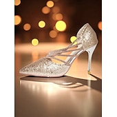 economico Pumps Classici-Scarpe da donna con tacco a spillo e punta a punta, glitterate dorate, con cinturino e tacco a spillo, per la vita notturna, i club e gli eventi serali