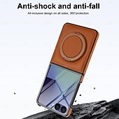 abordables Coques Samsung-téléphone Coque Pour Samsung Galaxy Z Flip 7 Z Flip 6 Z Flip 5 Z Flip 4 Z Flip 3 Coque Arrière Supporte la Charge Sans Fil Support Antichoc Rétro TPU faux cuir