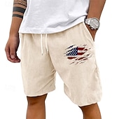cheap Casual Shorts-Men's Shorts Summer Shorts Casual Shorts Corduroy Shorts Pocket Elastic Waist Drawstring National Flag Comfort Breathable Short Outdoor Vacation Sport Casual Black White