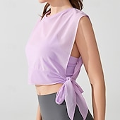 baratos Yoga Tops-Mulheres Camisa curta de treino Top de ioga Secagem Rápida Respirável Sem Manga Esportes Côr Sólida Blusas Para Academia Esportivo Pilates Roupas Esportivas