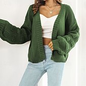 abordables Cardigans et vêtements d&#039;extérieur-Femmes Cardigan Occasionnel Couleur Unie Épais Col en V Tricoté manche longue Hauts Réguliers Tricoter Quotidien Fête Sortir Jaune Vert Véronèse Automne Hiver