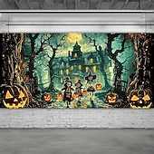 cheap Halloween Garage Door Cover-Halloween Garage Door Cover Dancing Skeletons and Pumpkins Banner, Large Tapestry Backdrop Decoration for Holiday Outdoor Garage Door and Home Wall, 2025 Halloween Decorations