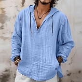 economico Strada-Per uomo Camicia Camicia di lino Stile vichingo Camicia Estiva Abbigliamento da spiaggia Camicia con cappuccio Tinta unica Vacanza Streetwear Blu marino Azzurro cielo Arancione Cachi Manica Lunga Con