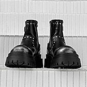abordables Chaussures pour Hommes-Bottines noires à boucle épaisse pour homme – Bottes de combat à plateforme punk rock pour la mode gothique et le streetwear d&#039;automne