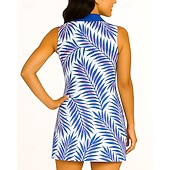 billiga Women's Tennis Dress-Women's Plants Tropical Tennis Dress Golf Dress Sleeveless Dress Sleeveless Zipper Print UV Protection Elastic Breathable Tennis Golf Badminton Polo Collar Dress Blue Tennis Clothing