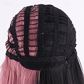 economico Parrucche da festa-parrucca lunga e liscia rosa e nera per donna – cuffia per testa intera, parrucca da modella realistica, perfetta per cosplay di Halloween, moda e uso quotidiano