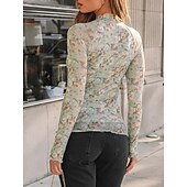 お買い得  フローラルTシャツ-女性用 ブラウス フラワー レオパード スタイリッシュ カジュアル 長袖 タートルネック レギュラートップス 日常 祝日 お出かけ プリント ブラック ピンク グリーン カーキ色 夏 春 秋