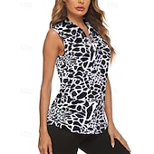 Women's Graphic Leopard Sport Shirt Golf Polo Shirt Tennis Shirt Sleeveless Zipper High Elasticity Moisture Wicking Breathable Tennis Golf Pickleball Turndown Zip Collar Shirt Top Black Tennis4