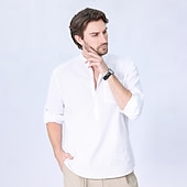 voordelige Heren Elite Overhemden-Voor heren Overhemd Zwart Wit Geel Rood Donker Marine Lange mouw Effen opa kraag School Formeel Kleding minimalistische