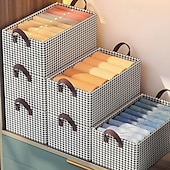 cheap Clothes Drawer Organizers-2Pcs Foldable Jeans Organizer for Closet, Large Capacity Houndstooth Storage Box, Dustproof Foldable Clothes Storage Bin for Home Organization