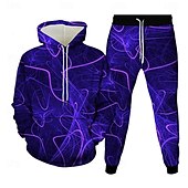 economico Set di Felpe 3D da Uomo-Per uomo Linea 2 pezzi Set di felpe 3D Tuta Felpa con Cappuccio Manica Lunga Pantaloni lunghi Con Cappuccio Casual Quotidiano Athleisure Stampa 3D Con cappuccio Primavera Autunno Inverno Viola