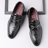 halpa Miesten loaferit ja nauhattomat kengät-Miesten ruskeat krokotiilikuvioiset keinonahkaiset tupsukoristeiset loaferit – kiiltävät slip-on-pukukengät varttuneemmille herrasmiehille, liikelounaille ja virallisiin tilaisuuksiin