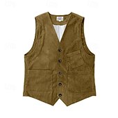 abordables Chalecos-Hombre Chaleco Vacaciones Negocio Moda Casual Primavera Otoño Bolsillo Botones Poliéster Pana Cómodo Plano Recto 1 botón Escote en Pico Ajuste regular Marrón Oscuro Negro Vino Azul Marino Chaleco