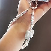 cheap Phone Lanyards &amp; Wrist Straps-New Fashion Women's Full Diamond Light Luxury Bow Clip Diamond Ring Phone Chain Wrist Hanging Chain Phone Rope Short
