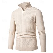 preiswerte Herrenpullover-Herren Pullover Pullover mit Viertelreißverschluss Strickpullover Zopfmuster Stricken Normale Oberteile Gestrickt Einfach Viertelreißverschluss Mode Lässig Urlaub Alltagskleidung Bekleidung Herbst