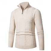 preiswerte Herrenpullover-Herren Pullover Pullover mit Viertelreißverschluss Strickpullover Zopfmuster Stricken Normale Oberteile Gestrickt Einfach Viertelreißverschluss Mode Lässig Urlaub Alltagskleidung Bekleidung Herbst