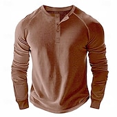 cheap Casual Henley Tee-Men&#039;s Waffle Henley Shirt Tee Long Sleeve Solid Color Plain Textured Fashion Designer Casual Raglan Sleeves Henley Outdoor Casual Daily Summer Fall Winter Black Light Blue Dark Red Henley T-Shirt