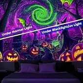 cheap Halloween Garage Door Cover-Halloween Blacklight Tapestry Witch Castle UV Reactive Glow in the Dark Forest Trippy Mountain Misty Graveyard Ghost Hanging Tapestry Wall Art Mural for Living Room Bedroom
