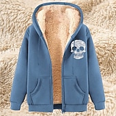 baratos Moletom com capuz de lã-Homens Full Zip Hoodie Moletom com zíper Casaco de lã Moletom de lã Adamascado Preto Vinho Vermelho Azul Com Capuz Caveiras Tecido Estampas Abstratas Zíper Bolsos Desportos e Ar livre Casual Diário