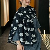 billige Sjal og omslag til kvinner-Dame Rektangulært skjerf Skjerf for kvinner Gate Daglig Stevnemøte Grå Svart Rød Skjerf Trykt mønster