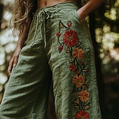 economico gamba larga e vita alta-Per donna Gamba larga Pantaloni Pantaloni Palazzo Moda Boho Lunghezza intera Vita Alta Fiore Elastico in vita Coulisse Stampato Traspirabilità Confortevole Streetwear Abbigliamento quotidiano Uscire